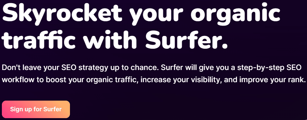 Surfer SEO content optimizer sign up banner snapshot